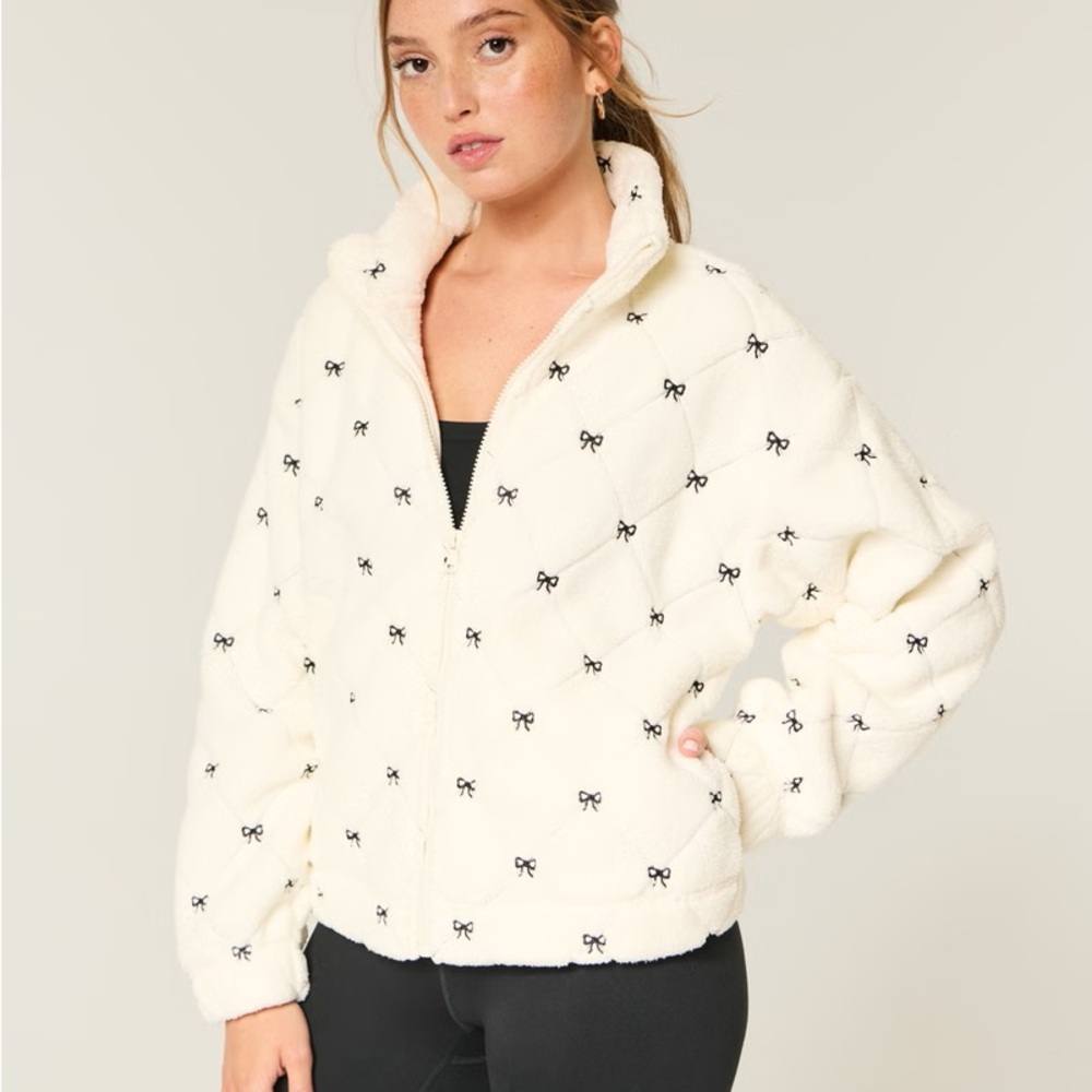 Gilly Hicks Cream Teddy Jacket with Black Bow Accents
